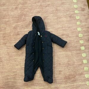 Ralph Lauren quilted one piece coat with hoodie. 9 month size. Navy blue